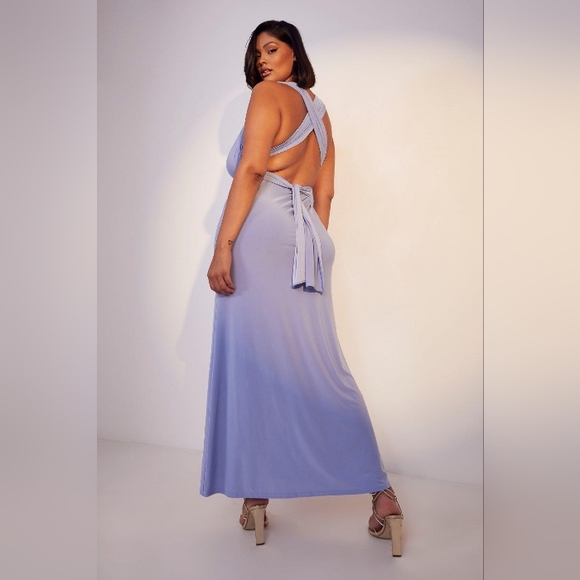 SKY BLUE PLUS SLINKY MULTIWAY MAXI DRESS - Picture 2 of 2